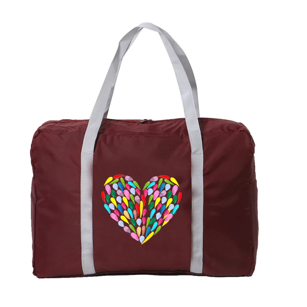 Unisex Foldable Handbag Organizers Large Capacity Love Print Waterproof