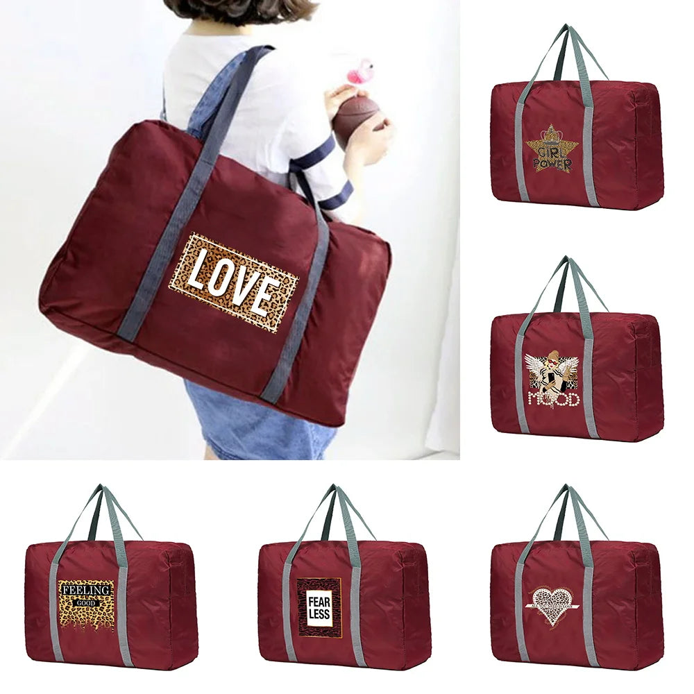Unisex Foldable Handbags Leopard Pattern Travel Bag