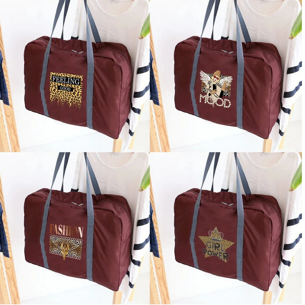 Unisex Foldable Handbags Leopard Print Travel Bag Organizer