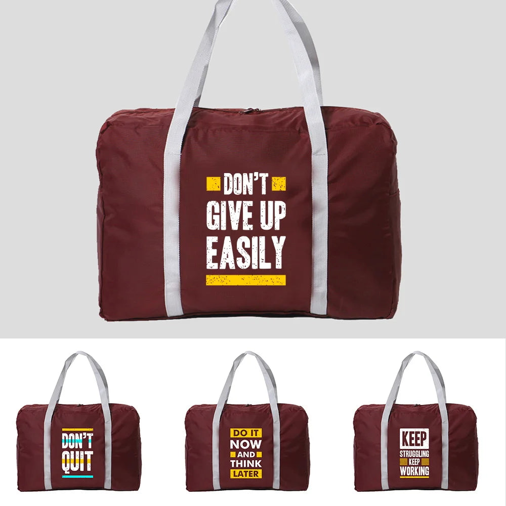 Unisex Travel Bag Foldable Handbags Phrase Print Large Capacity