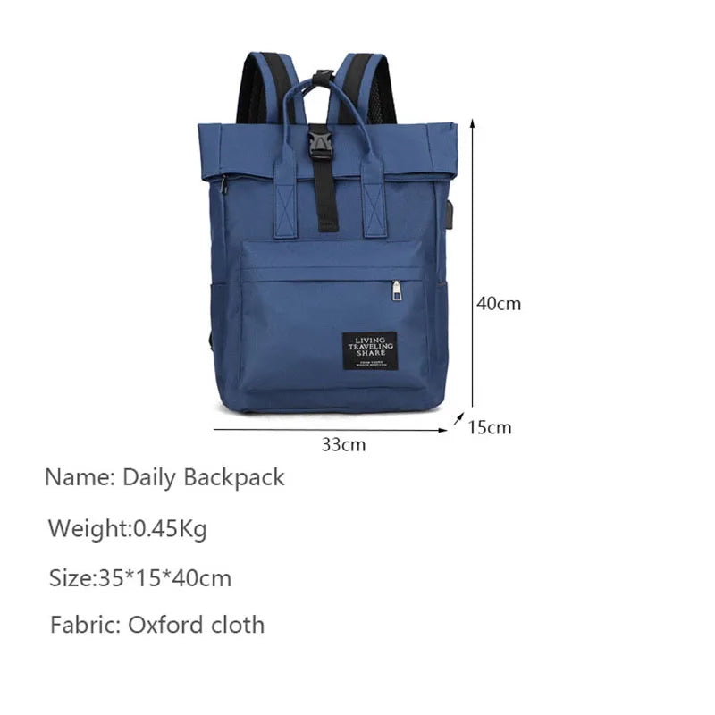 Canvas Roll Top Laptop Backpack with USB Charging Port