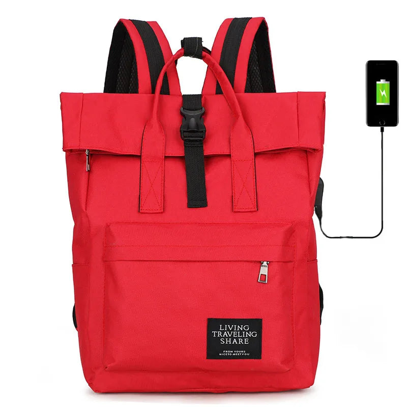 Canvas Roll Top Laptop Backpack with USB Charging Port