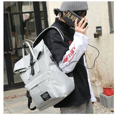 Canvas Roll Top Laptop Backpack with USB Charging Port