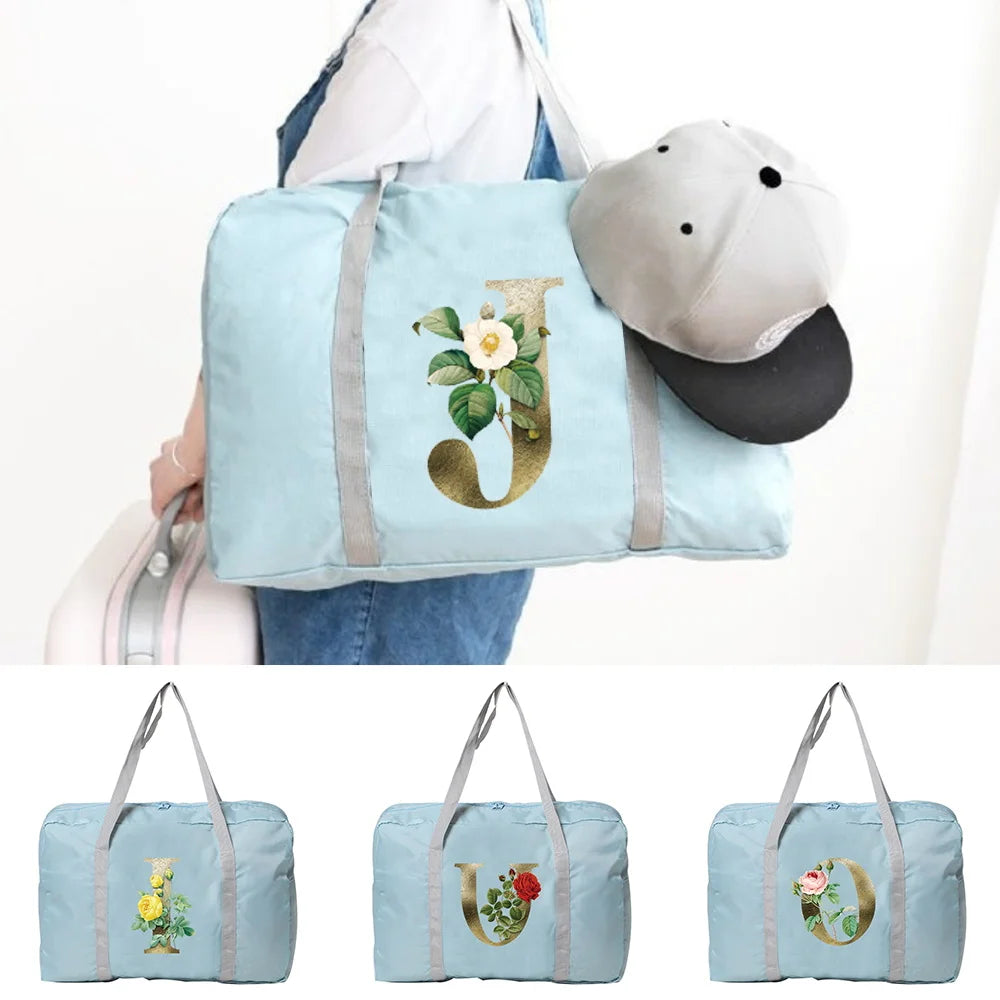 Large Capacity Unisex Duffle Bag Weekend Organizer Golden Flower Pattern