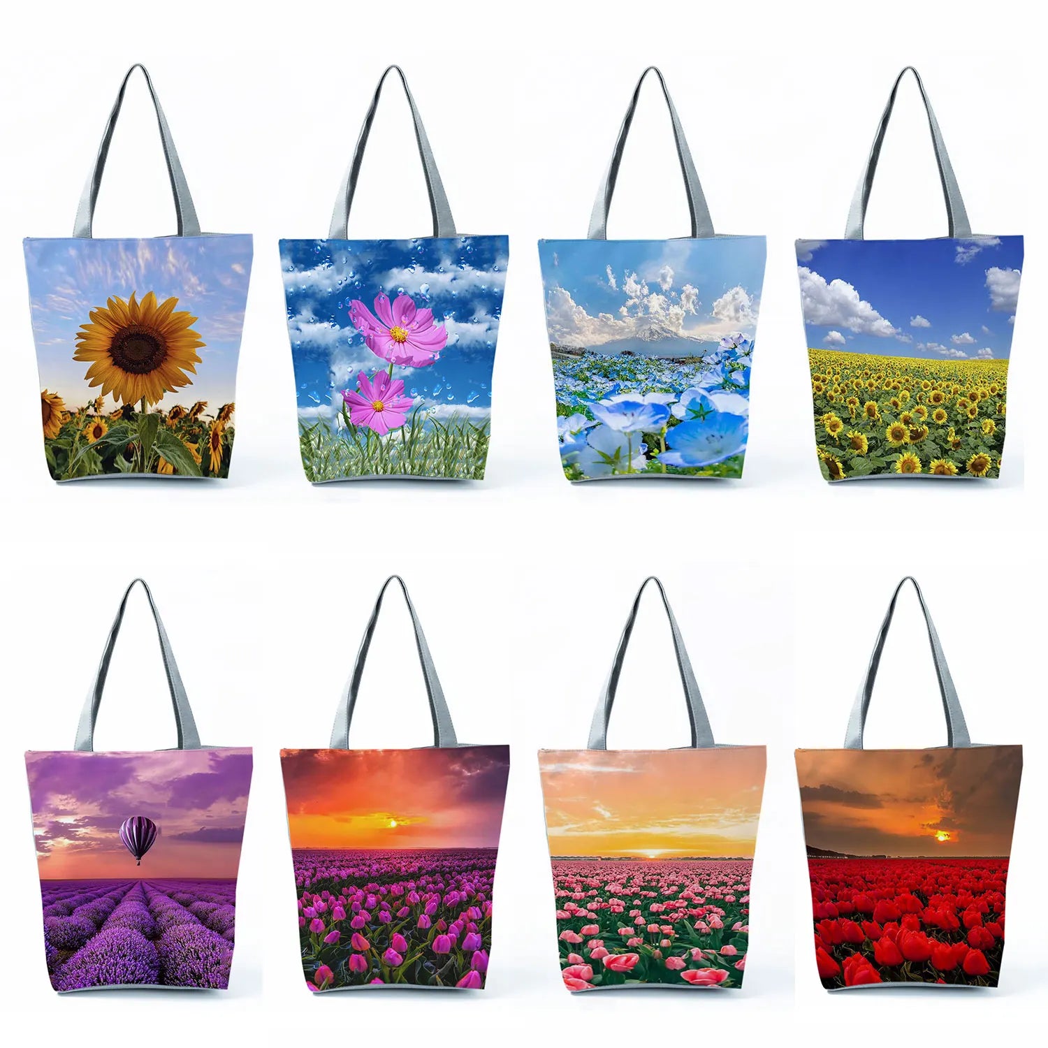 Lavender Floral Print Shoulder Bag Women Tote Bags