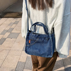 Retro Denim Crossbody Bag with Pockets for Travel and College