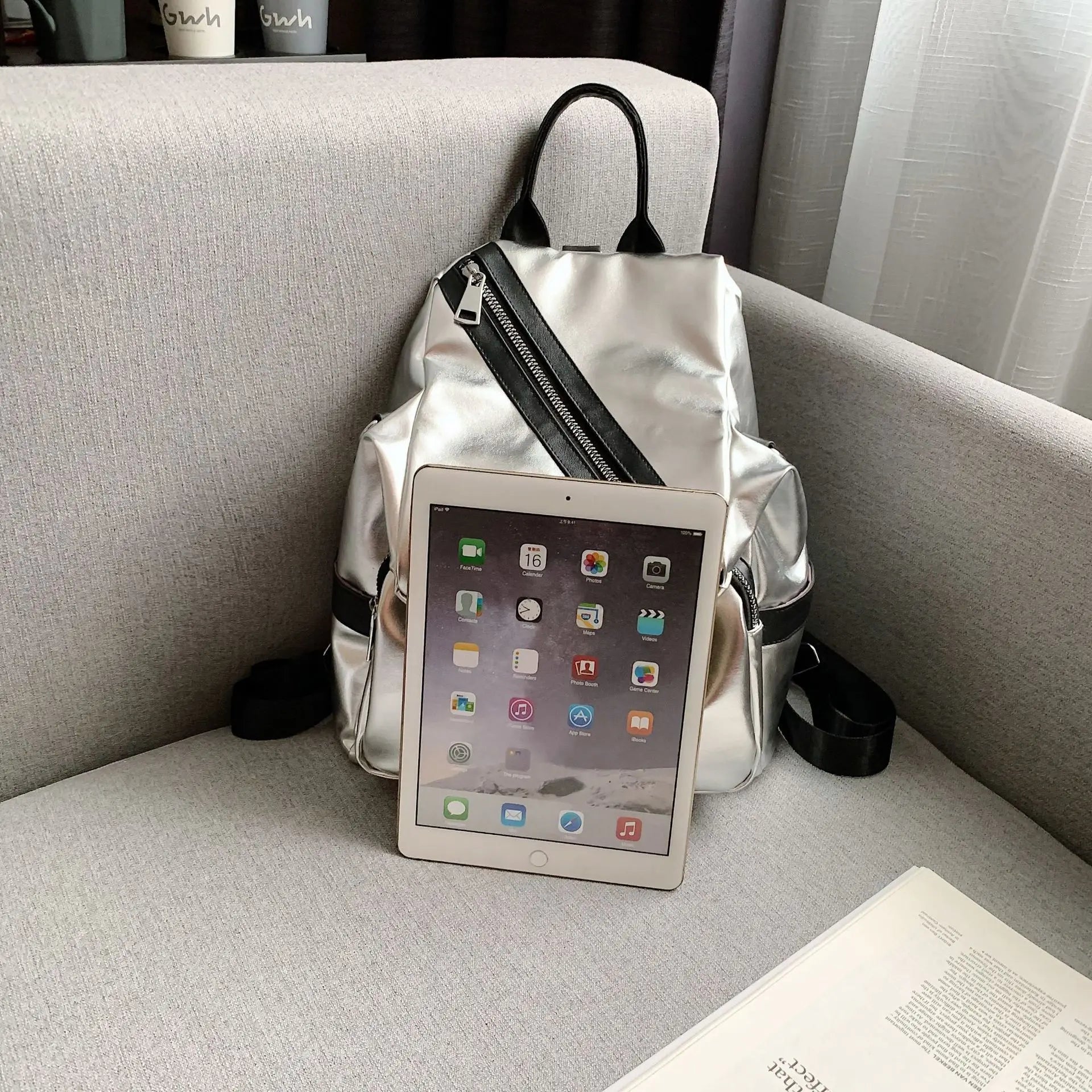 Waterproof Leather Backpack for Women, Silver Tide Girl School Bag