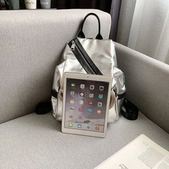 Waterproof Leather Backpack for Women, Silver Tide Girl School Bag
