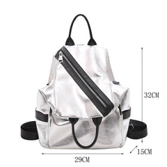 Waterproof Leather Backpack for Women, Silver Tide Girl School Bag