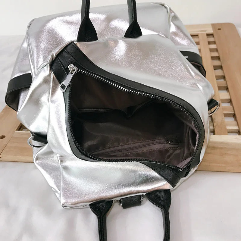 Waterproof Leather Backpack for Women, Silver Tide Girl School Bag