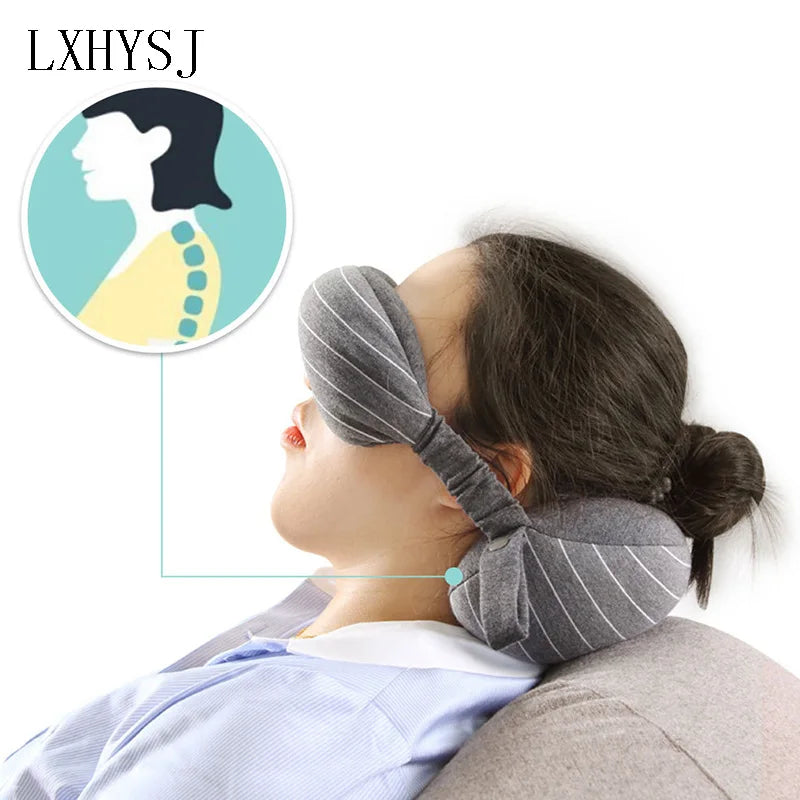 Travel Neck Pillow & Eye Mask Set U-Shaped Shade Goggles Unisex