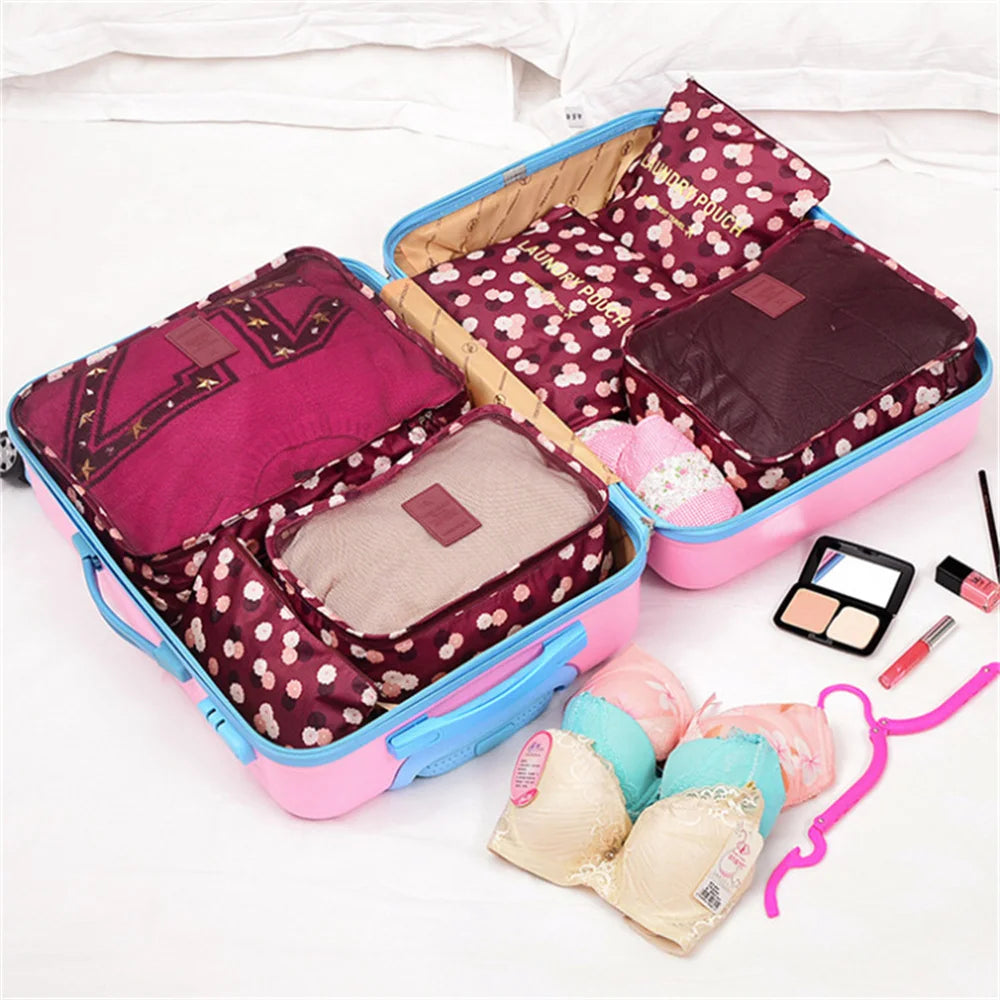 6pcs/set Waterproof Travel Packing Cubes Large Capacity Clothing Organize Bag