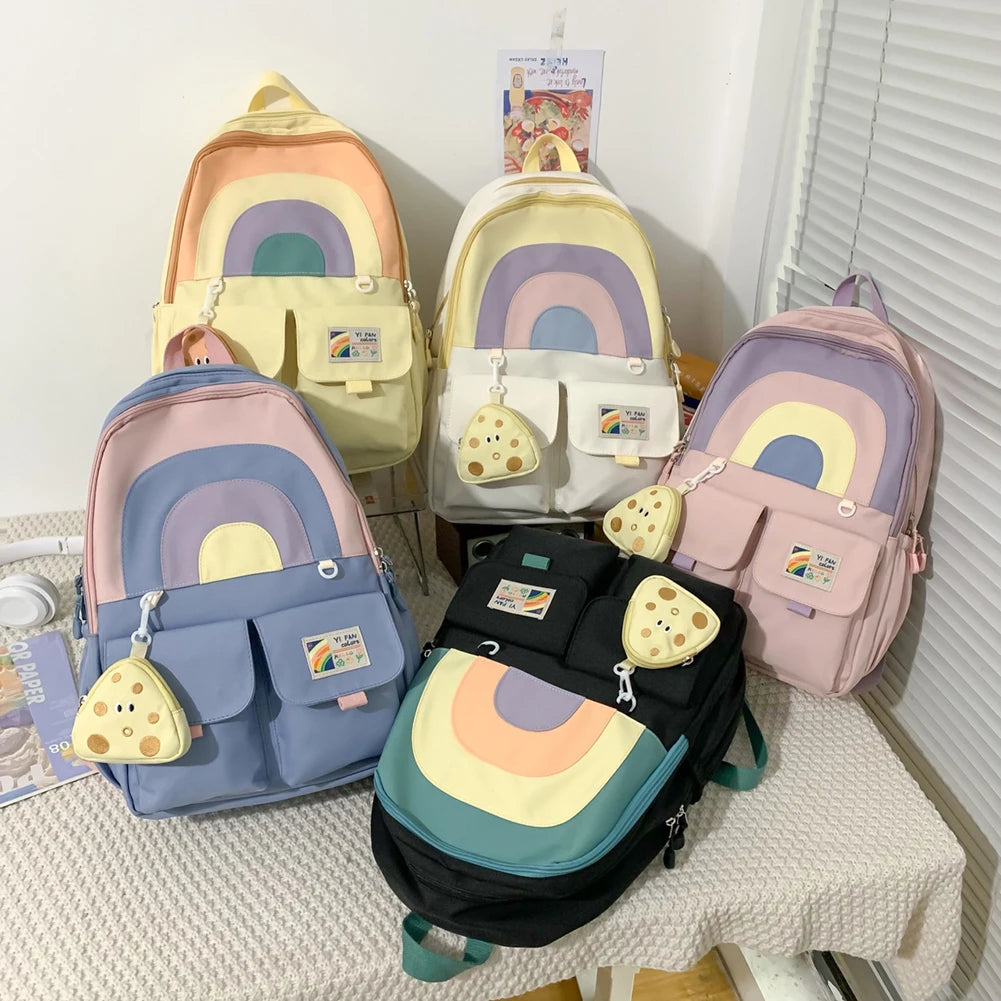 Travel Rucksack Student Bookbag with Pendant Large Capacity Backpack