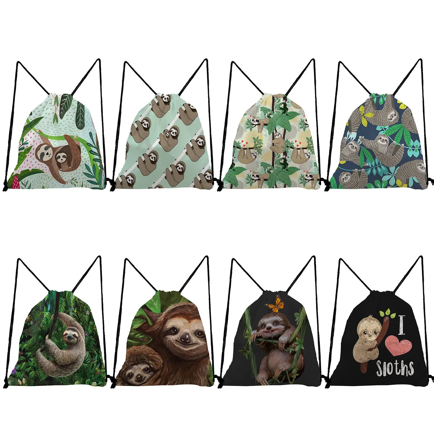Colorful Drawstring Backpack with Sloth Print
