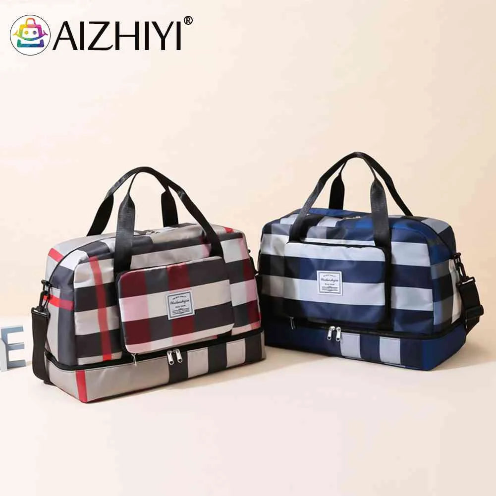 Plaid Shoulder Luggage Bag Waterproof Oxford Gym Bag