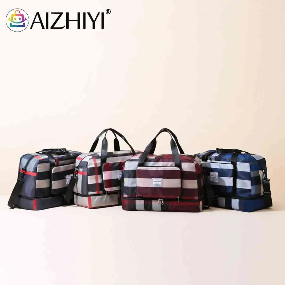 Plaid Shoulder Luggage Bag Waterproof Oxford Gym Bag