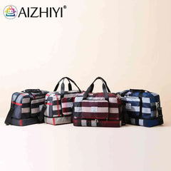 Plaid Shoulder Luggage Bag Waterproof Oxford Gym Bag
