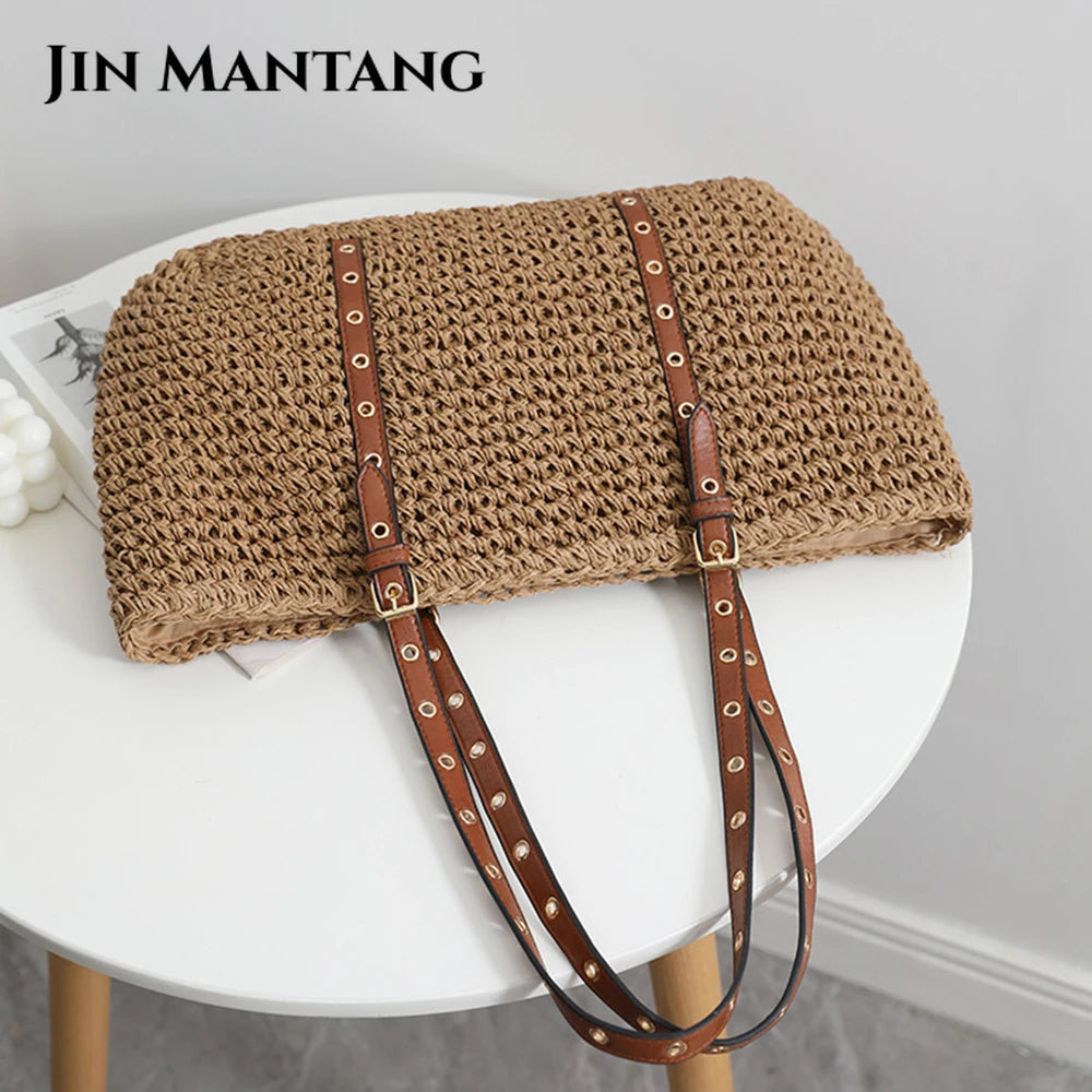 Women's Large Woven Shoulder Bag Bohemian Rattan Beach Tote