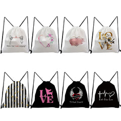 Print Storage Shoes Bag Backpacks for Students Drawstring Pocket Casual