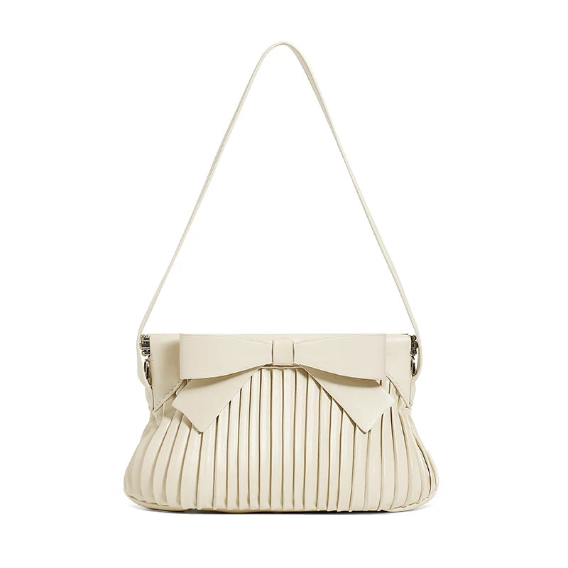 Pleated Bow Small Shoulder Bag Top Handle Clutch for Women