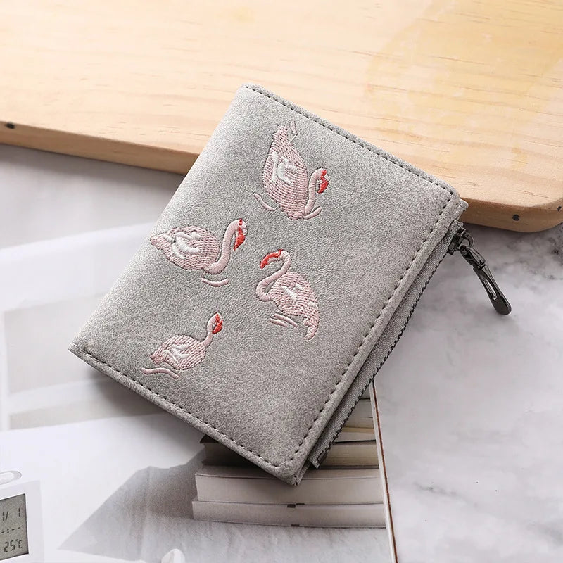 Embroidery Women's Mini Wallet Short Leather Wallet