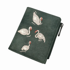 Embroidery Women's Mini Wallet Short Leather Wallet