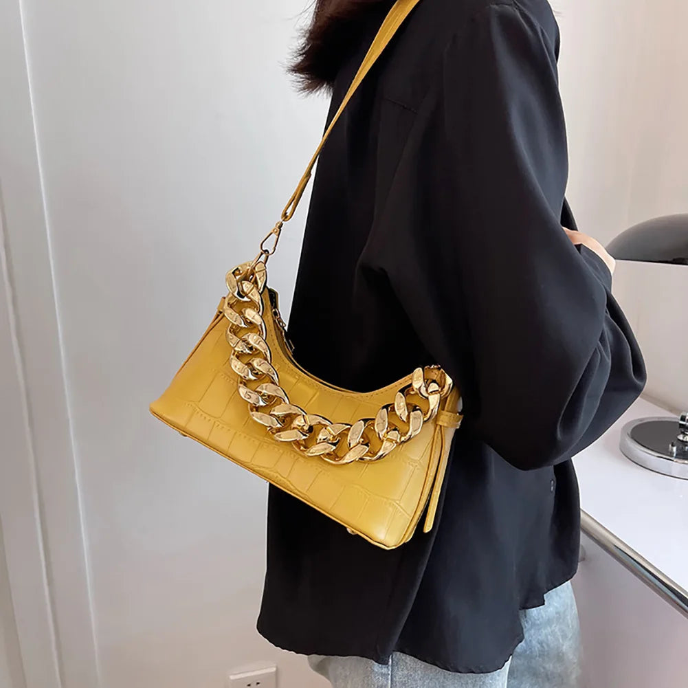 Stone Pattern Handbags Women PU Leather Chain Shoulder Bag