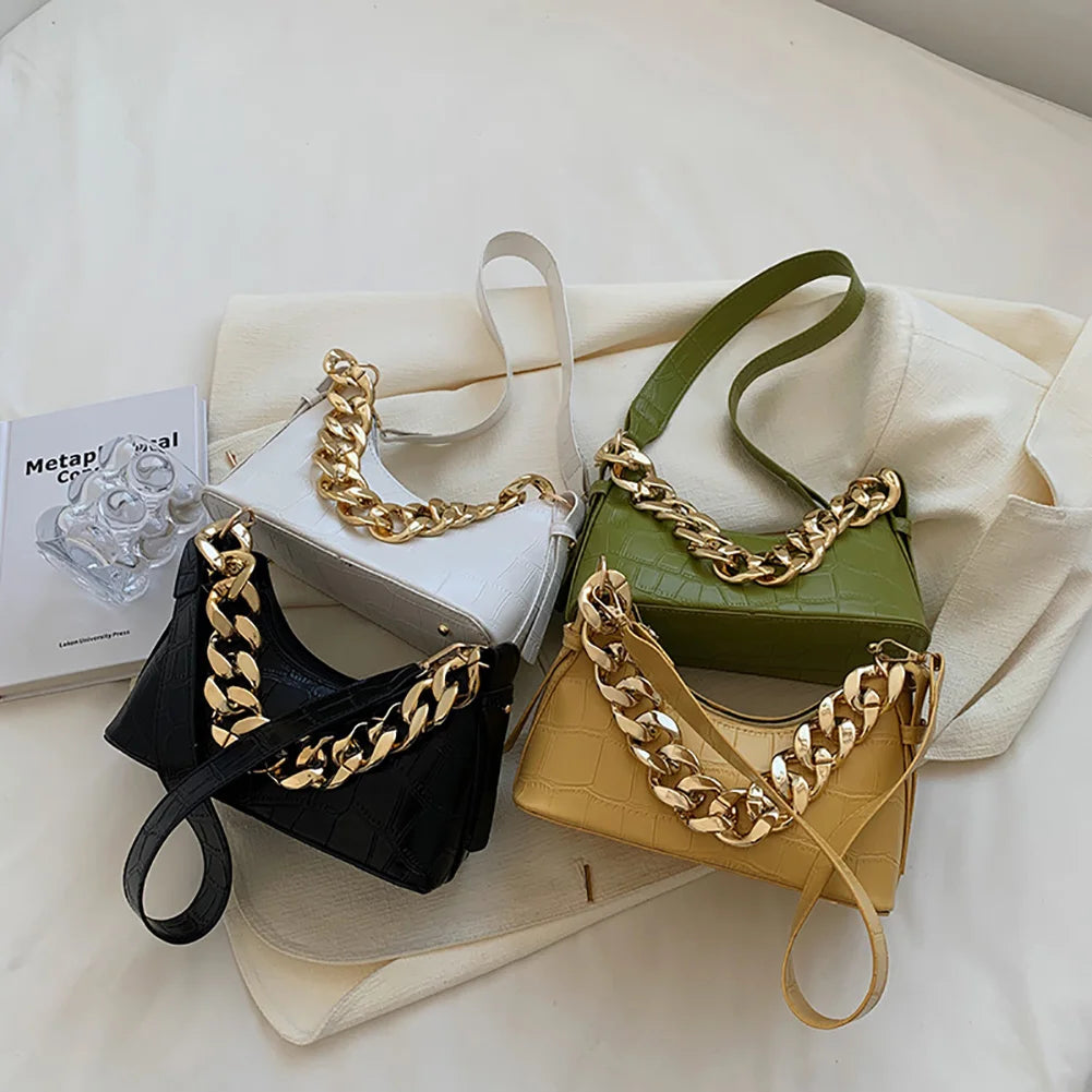 Stone Pattern Handbags Women PU Leather Chain Shoulder Bag