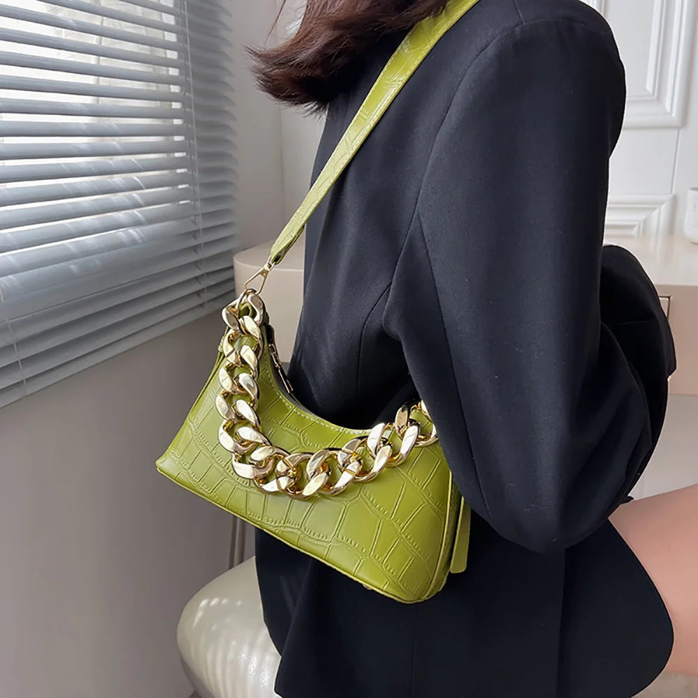 Stone Pattern Handbags Women PU Leather Chain Shoulder Bag