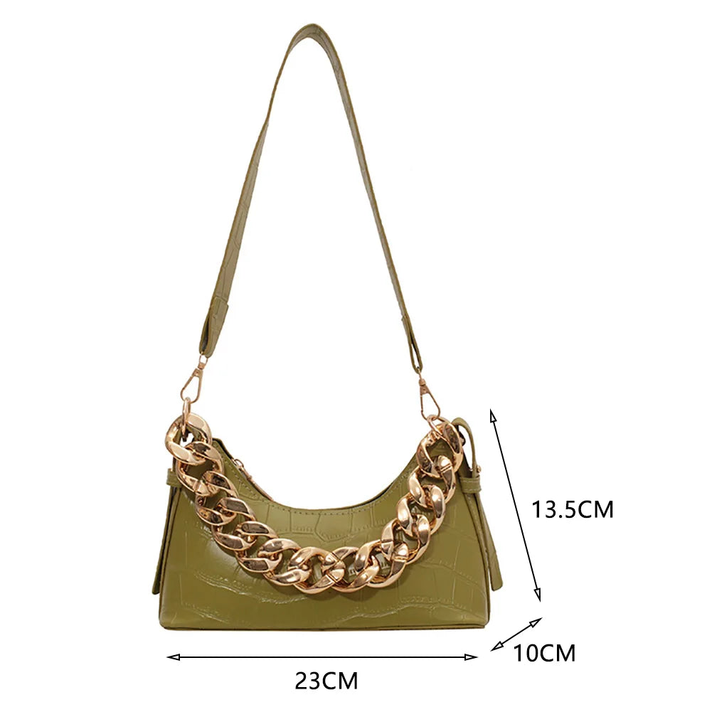 Stone Pattern Handbags Women PU Leather Chain Shoulder Bag
