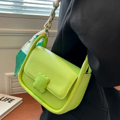Soft Leather Crossbody Bag for Women with Silk Scarf Decoration