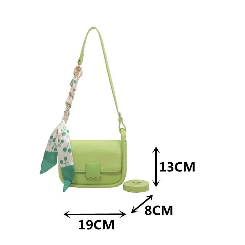 Soft Leather Crossbody Bag for Women with Silk Scarf Decoration