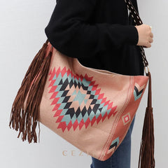 Hand Woven Tassel Cotton and Linen Retro Shoulder Bag