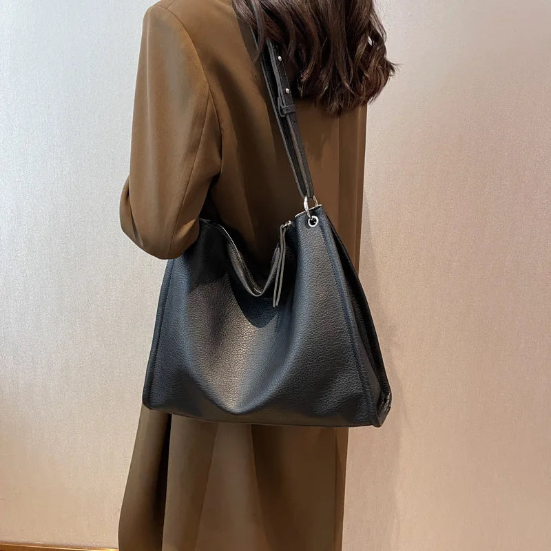 Vintage Brown Leather Tote Bag for Women - High Capacity Handbag