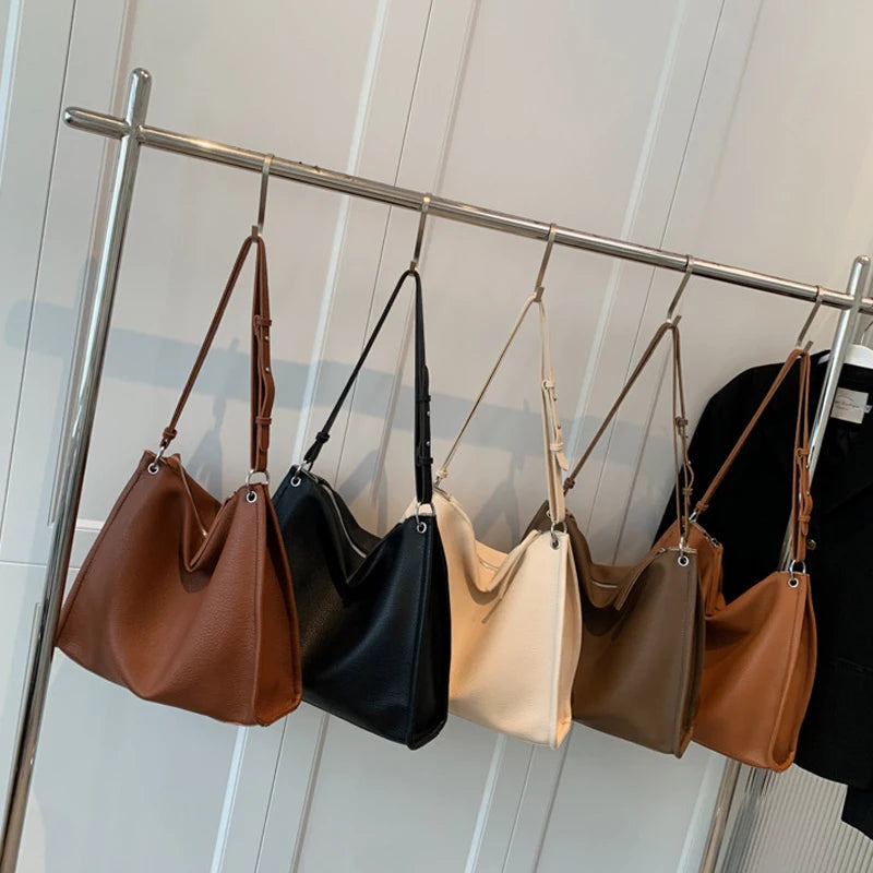 Vintage Brown Leather Tote Bag for Women - High Capacity Handbag