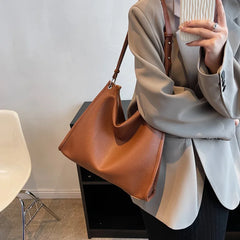 Vintage Brown Leather Tote Bag for Women - High Capacity Handbag