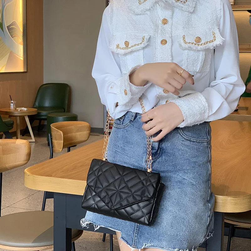 Small Square Bag Shoulder Bag Women Solid PU Leather Mini Zipper Handbags