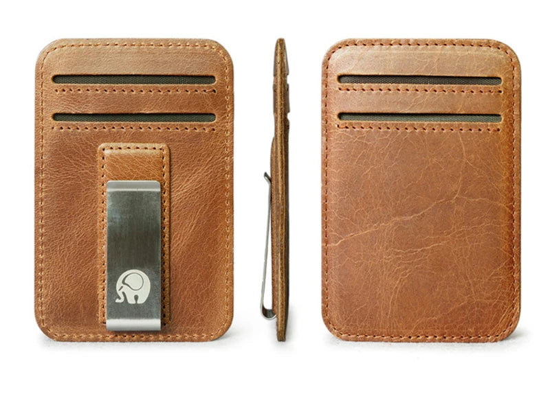 Unisex Slim Crazy Horse Leather Money Clip Wallet