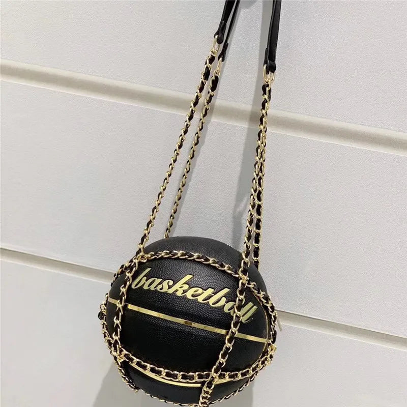 Round Female Basketball Style Bag Creative Hand Luggage Chain Diagonal Package