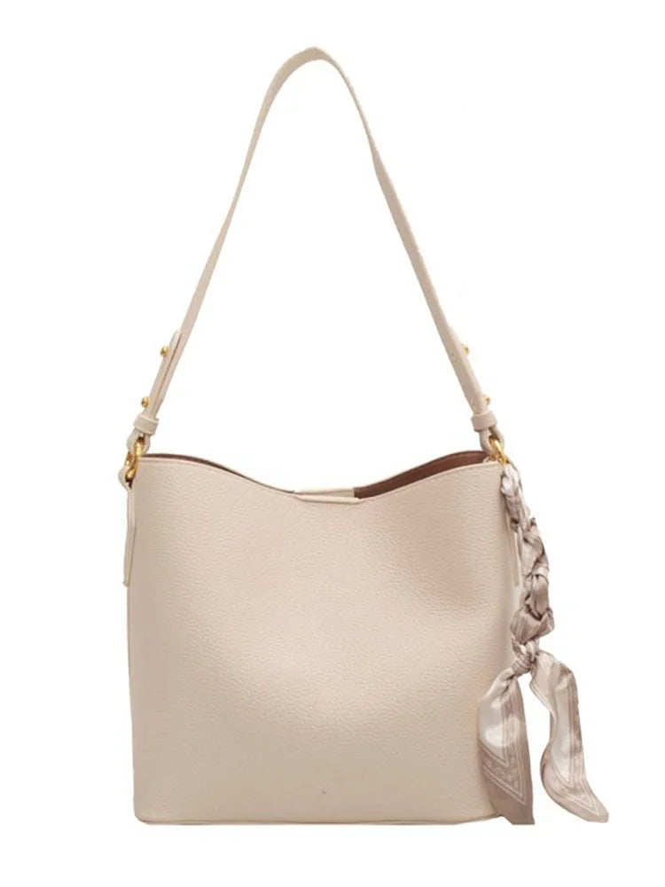 Women's Pu Leather Bucket Bag Crossbody Scarf Shoulder Handbag