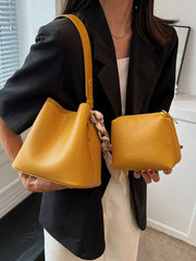 Women's Pu Leather Bucket Bag Crossbody Scarf Shoulder Handbag