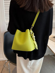 Women's Pu Leather Bucket Bag Crossbody Scarf Shoulder Handbag