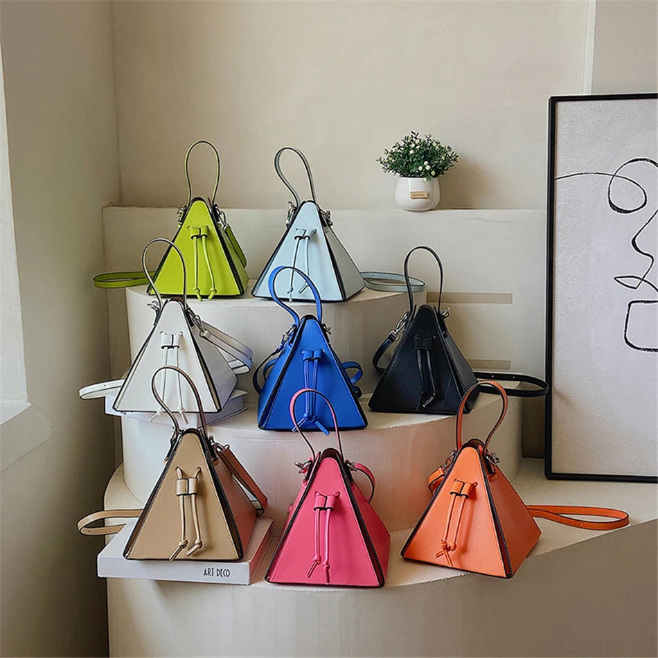 Small PU Leather Triangle Totes Bag for Women Lady