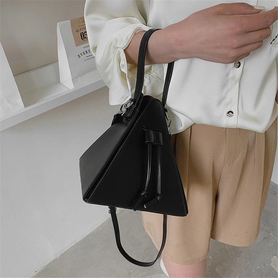 Small PU Leather Triangle Totes Bag for Women Lady