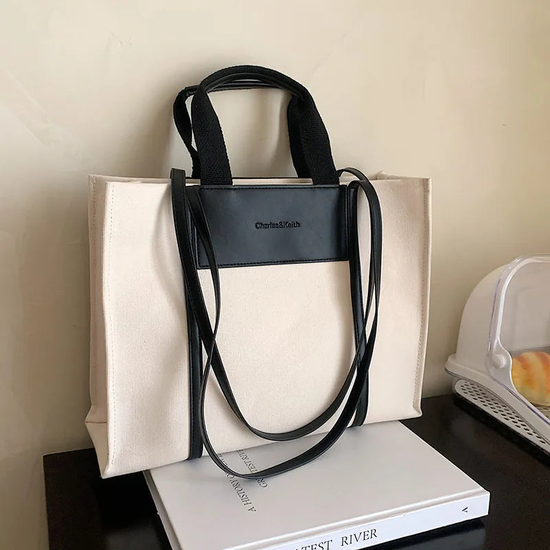 Canvas Tote Bag Shoulder Bag Women Handbag Large Capacity Travel Clutch