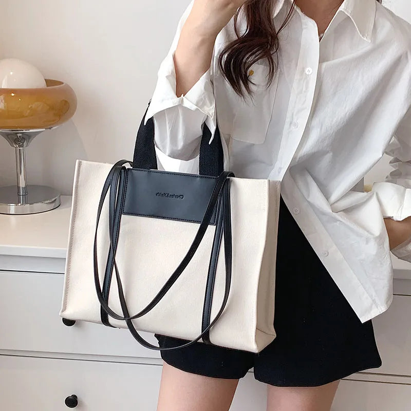 Canvas Tote Bag Shoulder Bag Women Handbag Large Capacity Travel Clutch