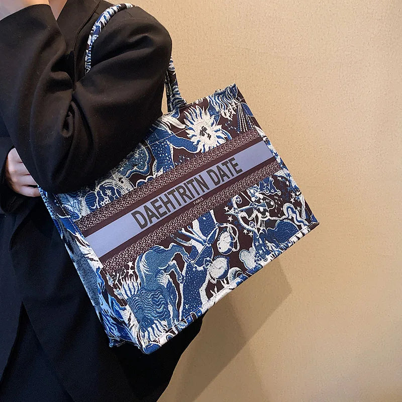 Embroidery Canvas Totes Handbags Women Shoulder Bags
