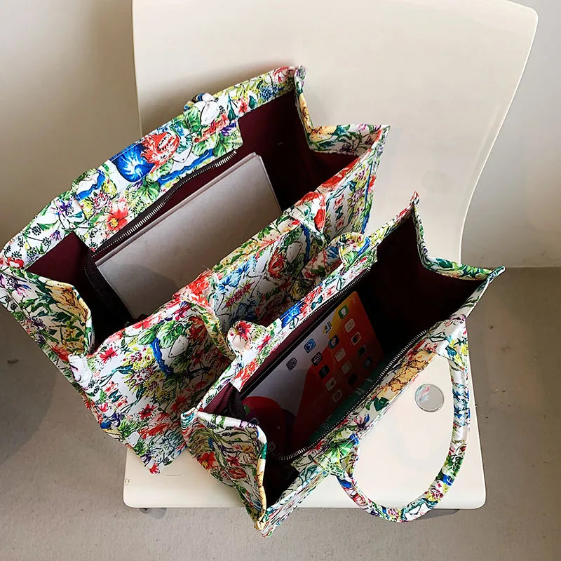 Embroidery Canvas Totes Handbags Women Shoulder Bags