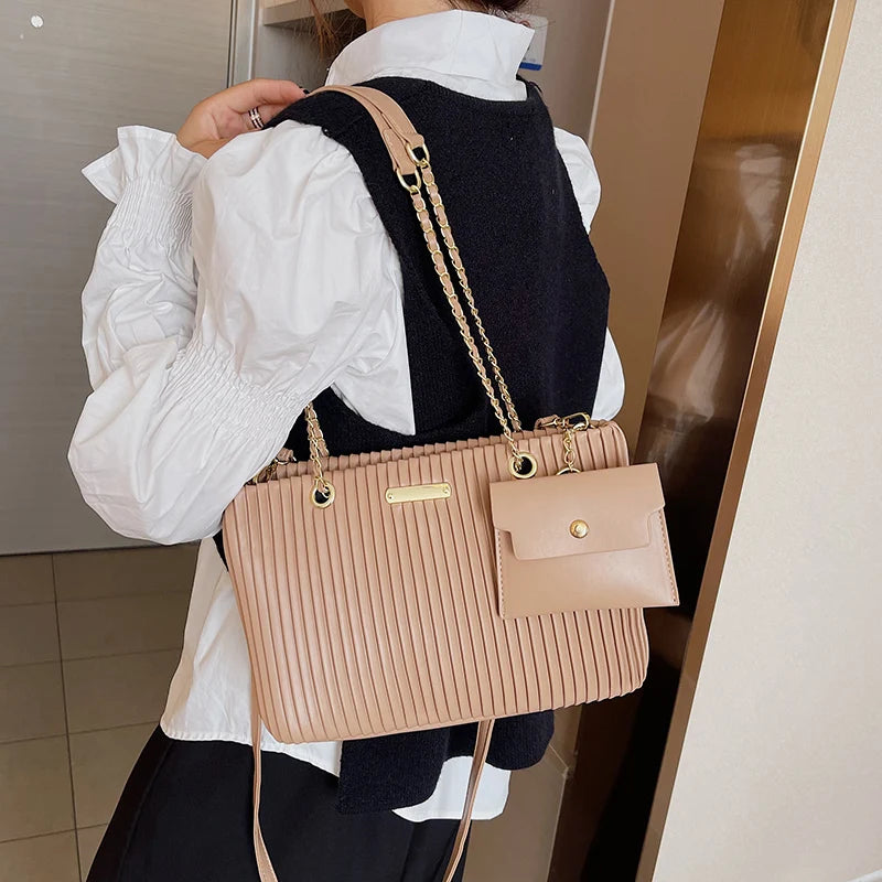 Pleated Women's Handbag Large Tote Shoulder Crossbody Bag