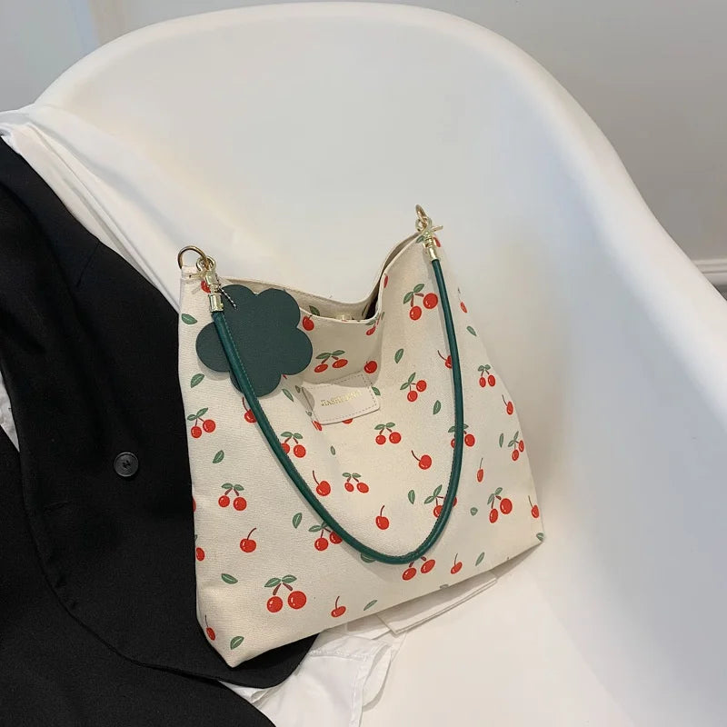 Canvas Shoulder Bag Women's Large-capacity Casual Messenger Bucket Bag